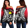 Palau Women Off Shoulder Sweaters - Tribal Jungle Pattern Red Color 1