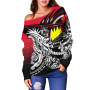 Palau Women Off Shoulder Sweaters - Tribal Jungle Pattern Red Color 2