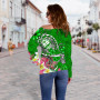 Guam Custom Personalised Women Off Shoulder Sweater - Turtle Plumeria (Green) 3