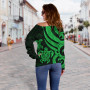 Vanuatu Women Off Shoulder Sweater - Green Tentacle Turtle 3