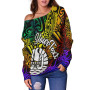 Tahiti Custom Personalised Women Off Shoulder Sweater - Rainbow Polynesian Pattern 3