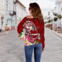 Tonga Custom Personalised Women Off Shoulder Sweater - Turtle Plumeria (Red) 4