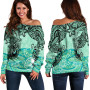 Yap Women Off Shoulder Sweaters -Wallis And Futuna Women Off Shoulder Sweaters - Vintage Floral Pattern Green Color 1