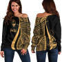 Guam Custom Personalised Women Off Shoulder Sweater - Gold Polynesian Tentacle Tribal Pattern 1