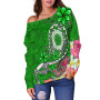 CNMI Women Off Shoulder Sweater - Turtle Plumeria (Green) 4