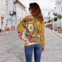 CNMI Custom Personalised Women Off Shoulder Sweater - Turtle Plumeria (Gold) 4