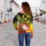 Tonga Custom Personalised Women Off Shoulder Sweater - Humpback Whale with Tropical Flowers (Yellow) 3