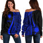 Northern Mariana Islands Custom Personalised Women Off Shoulder Sweater - Blue Polynesian Tentacle Tribal Pattern 1