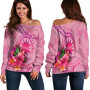 Nauru Polynesian Custom Personalised Women Off Shoulder Sweater - Floral With Seal Pink 1