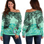 Guam Women Off Shoulder Sweaters - Vintage Floral Pattern Green Color 1