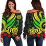 American Samoa Women Off Shoulder Sweater - Reggae Tentacle Turtle 1