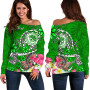 FSM Custom Personalised Women Off Shoulder Sweater - Turtle Plumeria (Green) 1