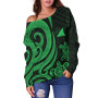 Tokelau Women Off Shoulder Sweater - Green Tentacle Turtle 4