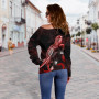 Tuvalu Polynesian Women Off Shoulder Sweater - Turtle With Blooming Hibiscus Red 3