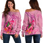 Papua New Guinea Polynesian Women Off Shoulder Sweater - Floral With Seal Pink 1