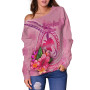 Papua New Guinea Polynesian Women Off Shoulder Sweater - Floral With Seal Pink 3
