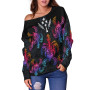 Kosrae Women Off Shoulder Sweaters - Sea Turtle In Tribal Polynesian Style 2