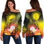 CNMI Custom Personalised Women Off Shoulder Sweater - Humpback Whale with Tropical Flowers (Yellow) 2