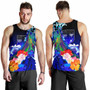 Fiji Men Tank Top - Humpback Whale with Tropical Flowers (Blue) 1