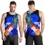 Polynesian Hawaii Men Tank Top - Humpback Whale with Tropical Flowers (Blue) 4