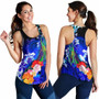 American Samoa Polynesian Women Racerback Tank - Humpback Whale with Tropical Flowers (Blue) 4