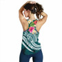 Marshall Islands Polynesian Women Racerback Tank - Summer Plumeria (Turquoise) 3