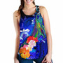 American Samoa Polynesian Custom Personalised Women Racerback Tank - Humpback Whale with Tropical Flowers (Blue) 2