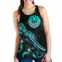 Tahiti Polynesian Women Tank Top - Turtle With Blooming Hibiscus Turquoise 2