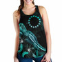 Cook Islands Polynesian Women Tank Top - Turtle With Blooming Hibiscus Turquoise 2