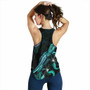 Niue Polynesian Women Tank Top - Turtle With Blooming Hibiscus Turquoise 3