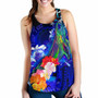 Cook Islands Custom Personalised Women Racerback Tank - Humpback Whale with Tropical Flowers (Blue) 2
