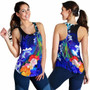 Cook Islands Custom Personalised Women Racerback Tank - Humpback Whale with Tropical Flowers (Blue) 4