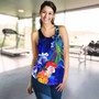 Cook Islands Custom Personalised Women Racerback Tank - Humpback Whale with Tropical Flowers (Blue) 5