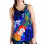 Marshall Islands Custom Personalised Women Racerback Tank - Humpback Whale with Tropical Flowers (Blue) 2