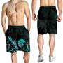 Tahiti Polynesian Men Shorts - Turtle With Blooming Hibiscus Turquoise 2