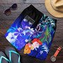 Fiji Men Shorts - Humpback Whale with Tropical Flowers (Blue) 1