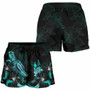 New Caledonia Polynesian Women Shorts - Turtle With Blooming Hibiscus Turquoise 3