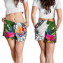 Tahiti Women Shorts White - Turtle Plumeria Banana Leaf 4