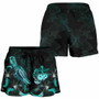 Samoa Polynesian Women Shorts - Turtle With Blooming Hibiscus Turquoise 3