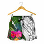 Kosrae Women Shorts White - Turtle Plumeria Banana Leaf 2