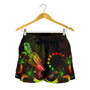 Cook Islands Polynesian Women Shorts - Turtle With Blooming Hibiscus Reggae 2