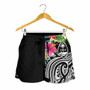 Guam Polynesian Women Shorts - Summer Plumeria (Black) 2