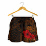 Polynesian Hawaii Women Shorts - Humpback Whale with Hibiscus (Golden) 2