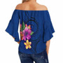 Polynesian Off Shoulder Wrap Waist Top - Floral With Seal Blue  2