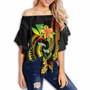 Hawaii Custom Personalised Off Shoulder Wrap Waist Top - Plumeria Flowers With Spiral Patterns (Reggae)  1