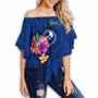 Yap Polynesian Custom Personalized Off Shoulder Wrap Waist Top - Floral With Seal Blue  1