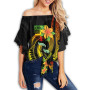 Fiji Custom Personalised Off Shoulder Wrap Waist Top - Plumeria Flowers With Spiral Patterns (Reggae)