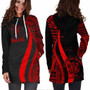 Niue Custom Personalised Hoodie Dress - Red Polynesian Tentacle Pattern 2