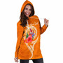 Tahiti Polynesian Custom Personalised Hoodie Dress - Orange Floral With Seal 5