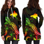 Papua New Guinea Polynesian Hoodie Dress - Turtle With Blooming Hibiscus Reggae 2